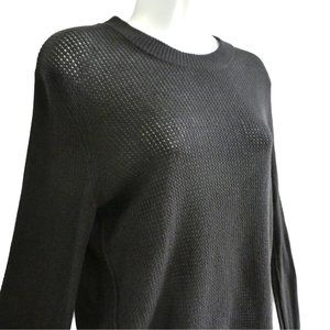 ATM Open Knit Sweater Pullover Crewneck Cotton Cashmere Blend Black Grey Cuffs S